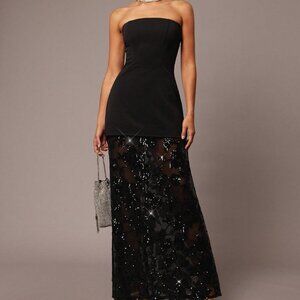 Women's black Elegant Lace Sequined detailed Maxi Dress
